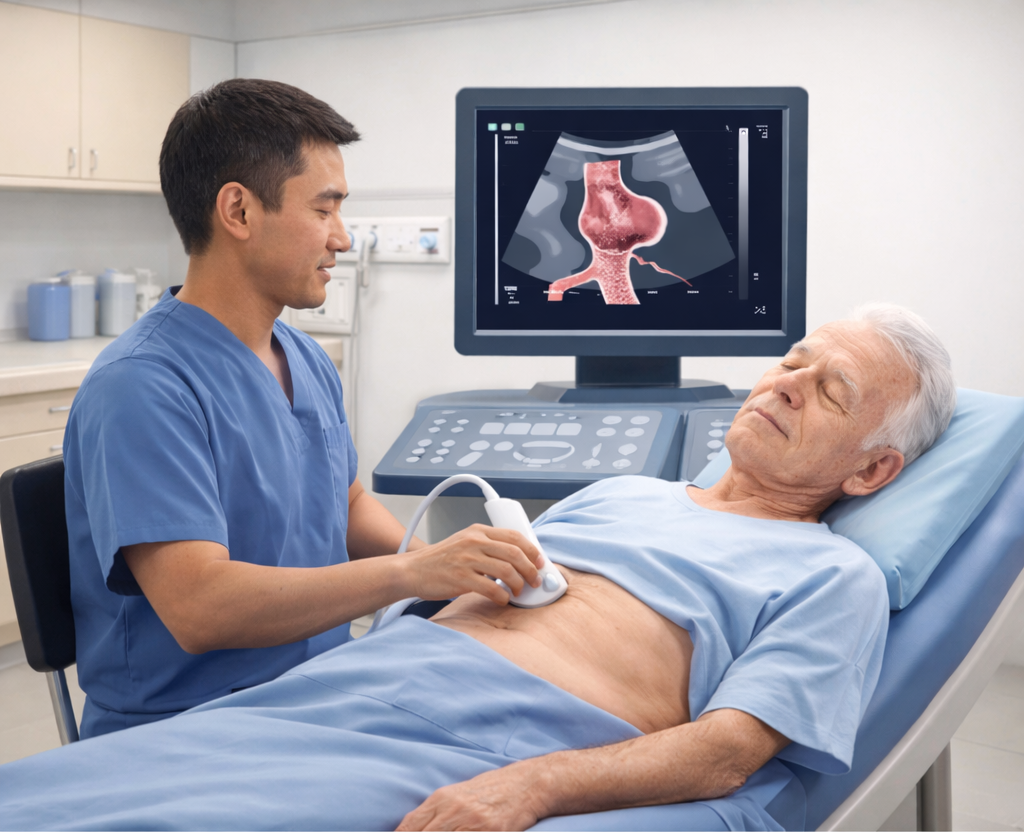 Abdominal ultrasound screening illustration